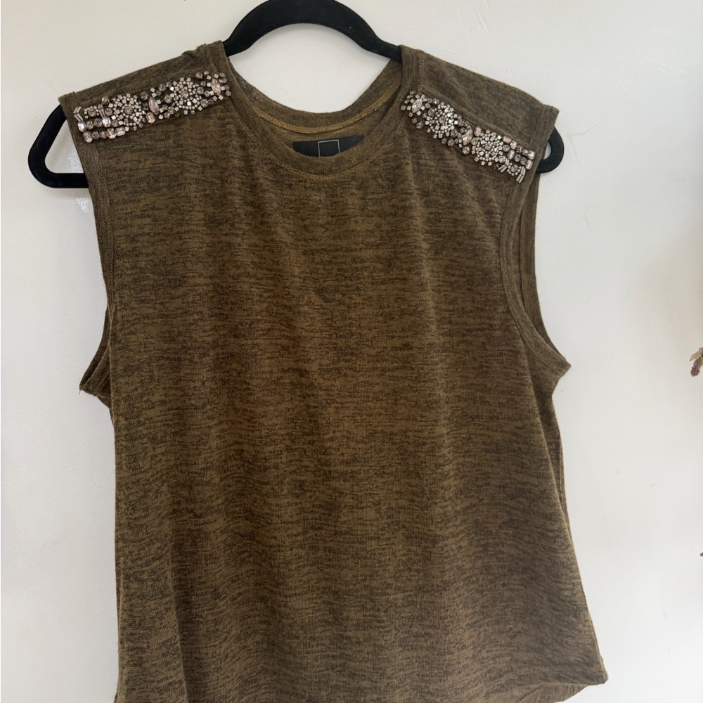 Embellished Sleeveless Top - Brown